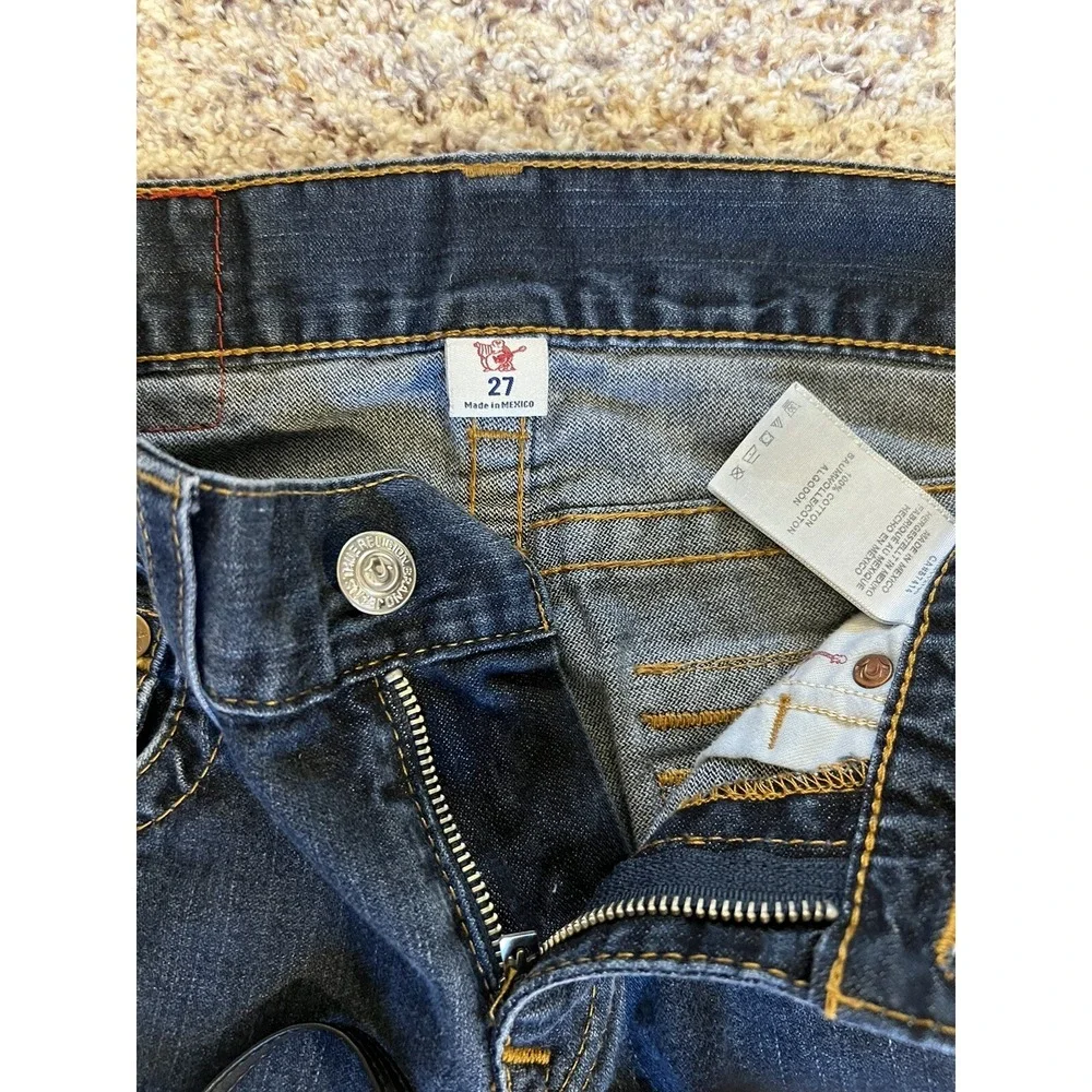 True Religion MenJeans Sz 27 Blue Coin Pocket Dark Wash Denim Straight Low Rise